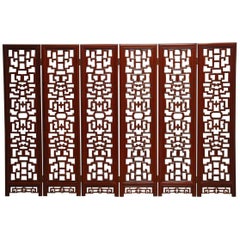 Used Chinese Six-Panel Rosewood Carved Lattice Screen