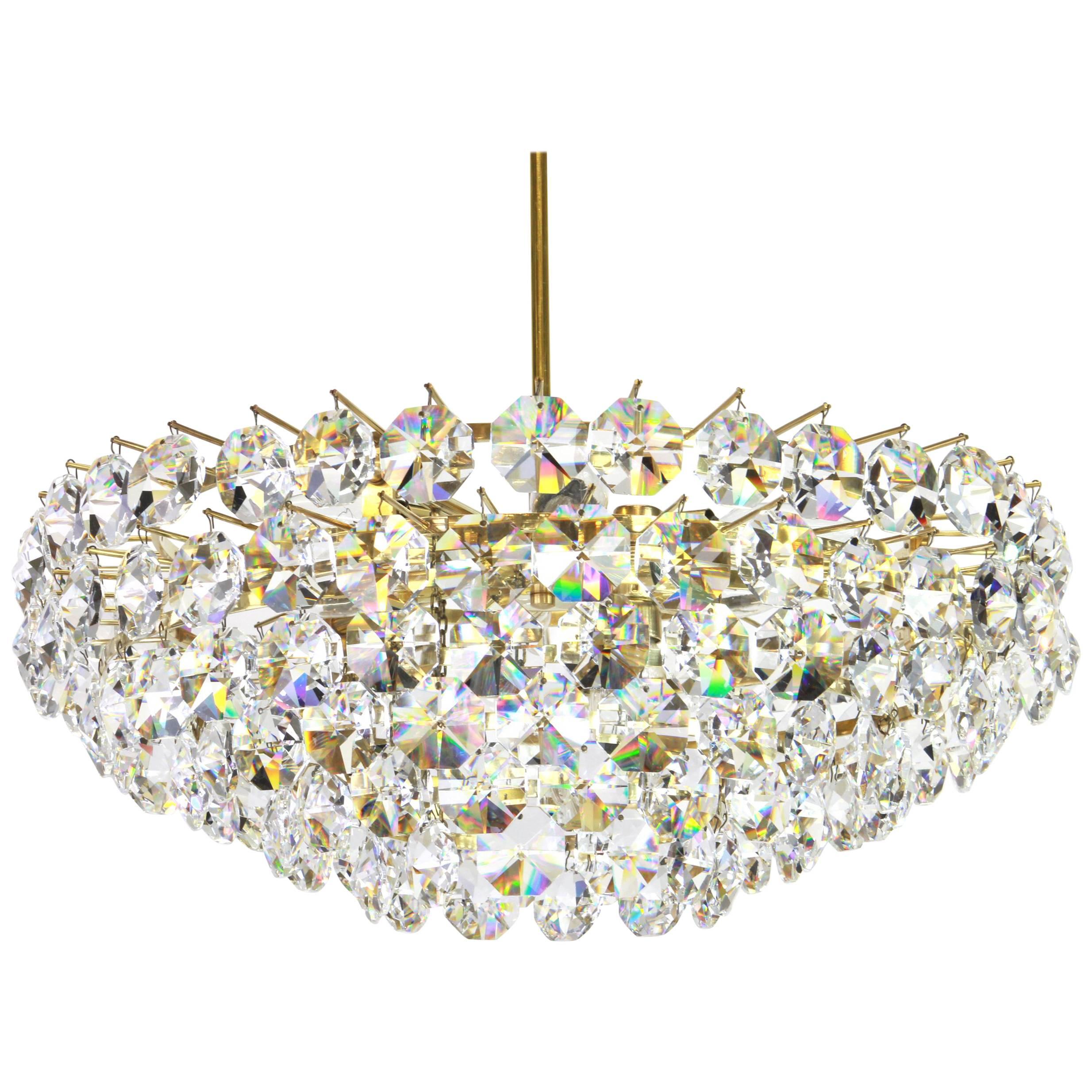 Bakalowits Chandelier, Brass and Crystal Glass, Austria, 1960s