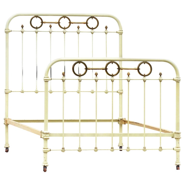 Antique French Brass and Iron Bed with Original Paint, circa 1890 at