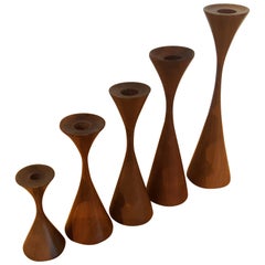 Group of Handmade Danish Modern Walnut Candlesticks by Rude Osolnik, 1970s