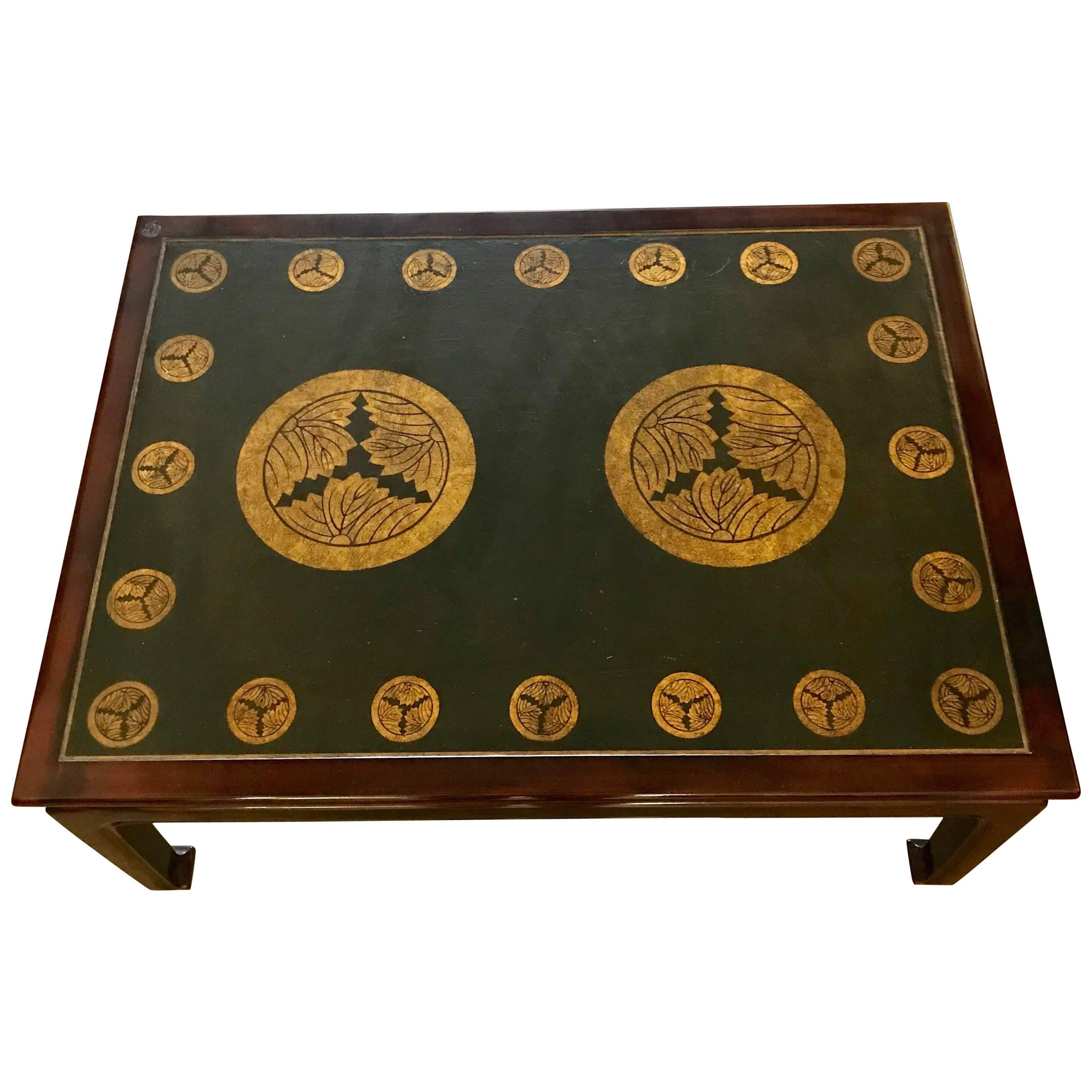 Coffee Table with Antique Japanese Crests For Sale