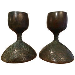 Vintage Pair of Bronze European Candle Sticks