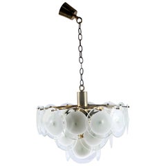 Gino Vistosi 1960s Chandelier with White and Clear Glass Disks Gino Vistosi 1960s Chandelier with White and Clear Glass Disks