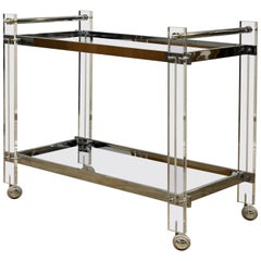 Large Midcentury Bauhaus Style Lucite, Chrome, and Mirrored Glass Bar Cart