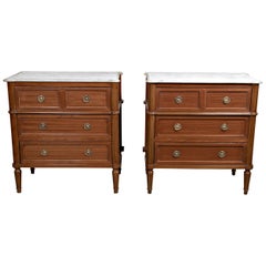 Pair of French Louis XVI Style Marble Top Commodes or Nightstands