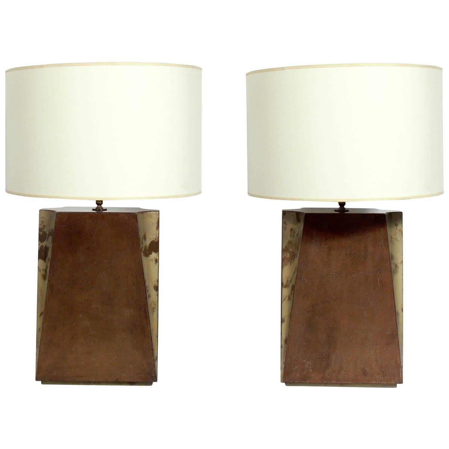 Pair of Large-Scale Lacquered Goatskin Lamps
