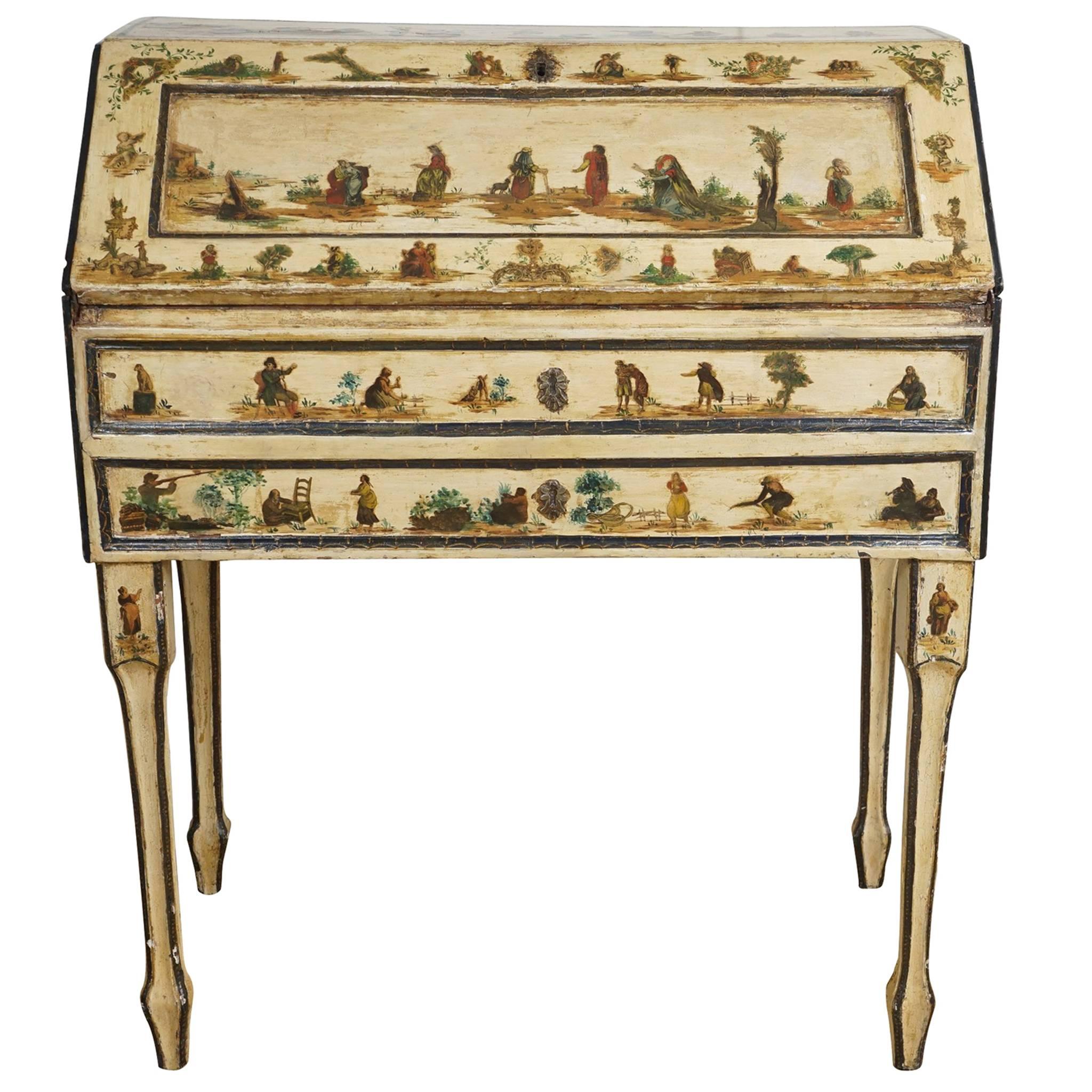 Italian Painted Desk with Decoupage Figures For Sale