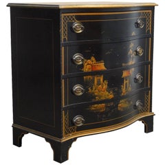 Midcentury Black Lacquer Chinoiserie Decorated Chest