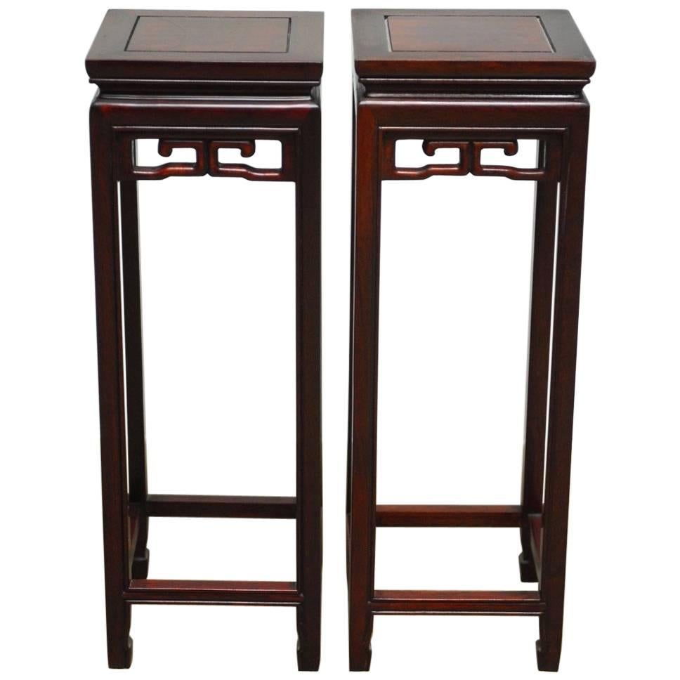 Pair of Chinese Rosewood Carved Plant Stand Pedestals 