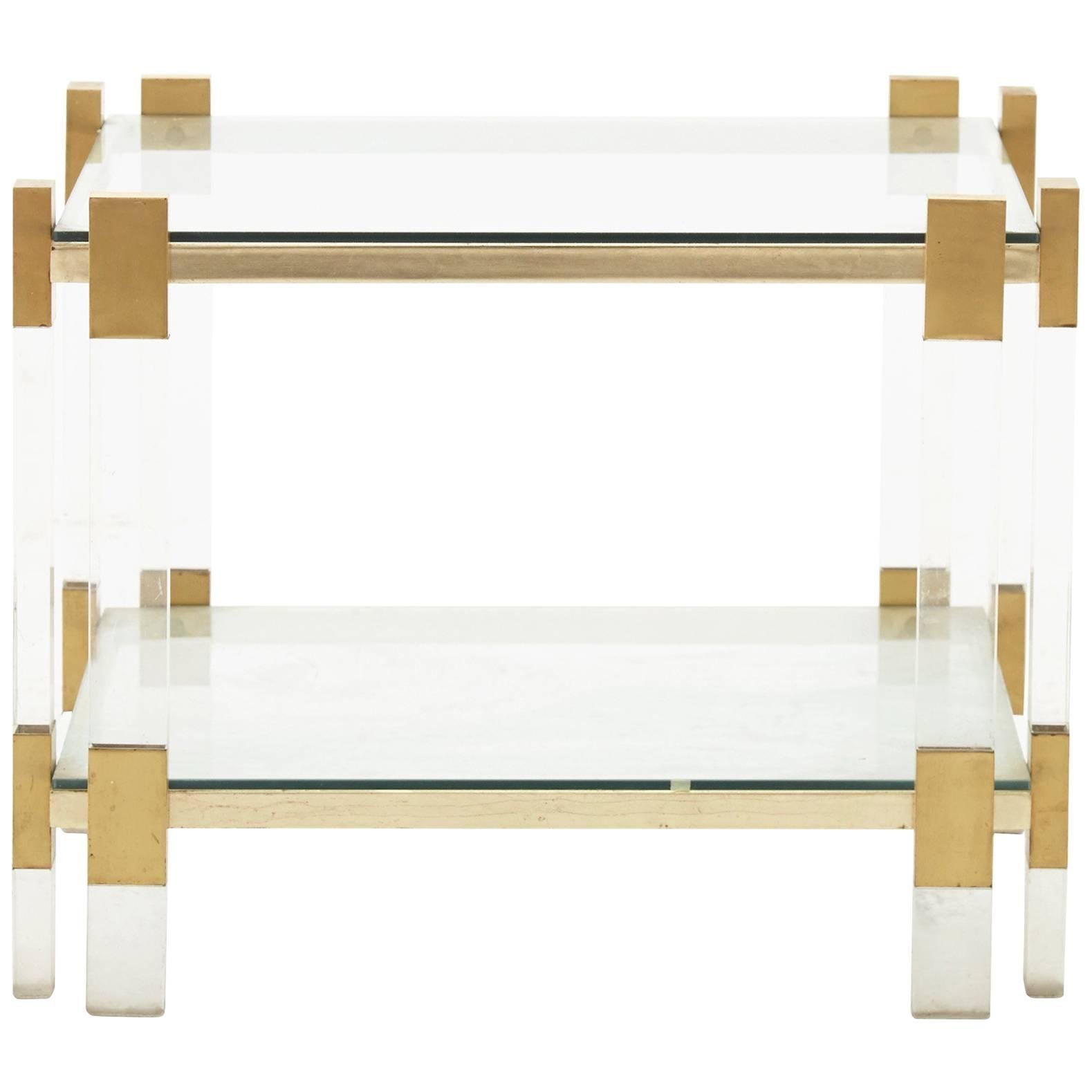 Spanish Lucite and Brass Side Table 