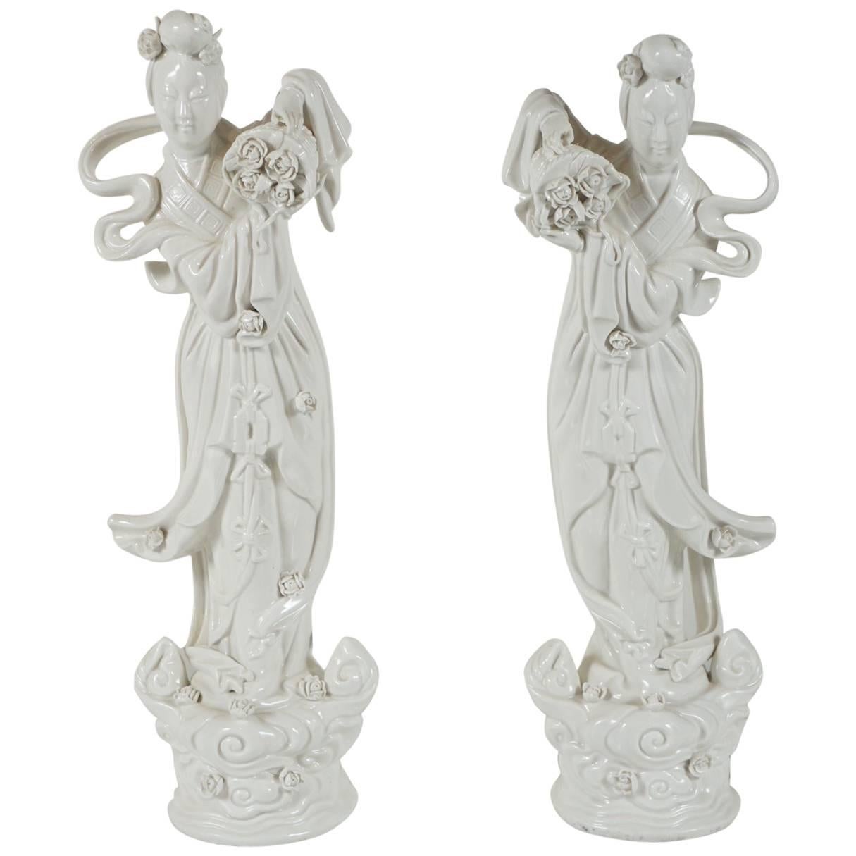 Pair of Blanc de Chine Figurines For Sale