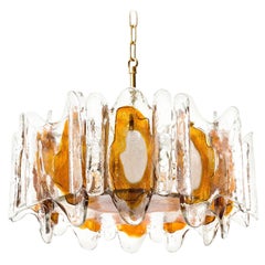 Kalmar Chandelier Pendant Light Fixture, Murano Glass Brass, 1970s