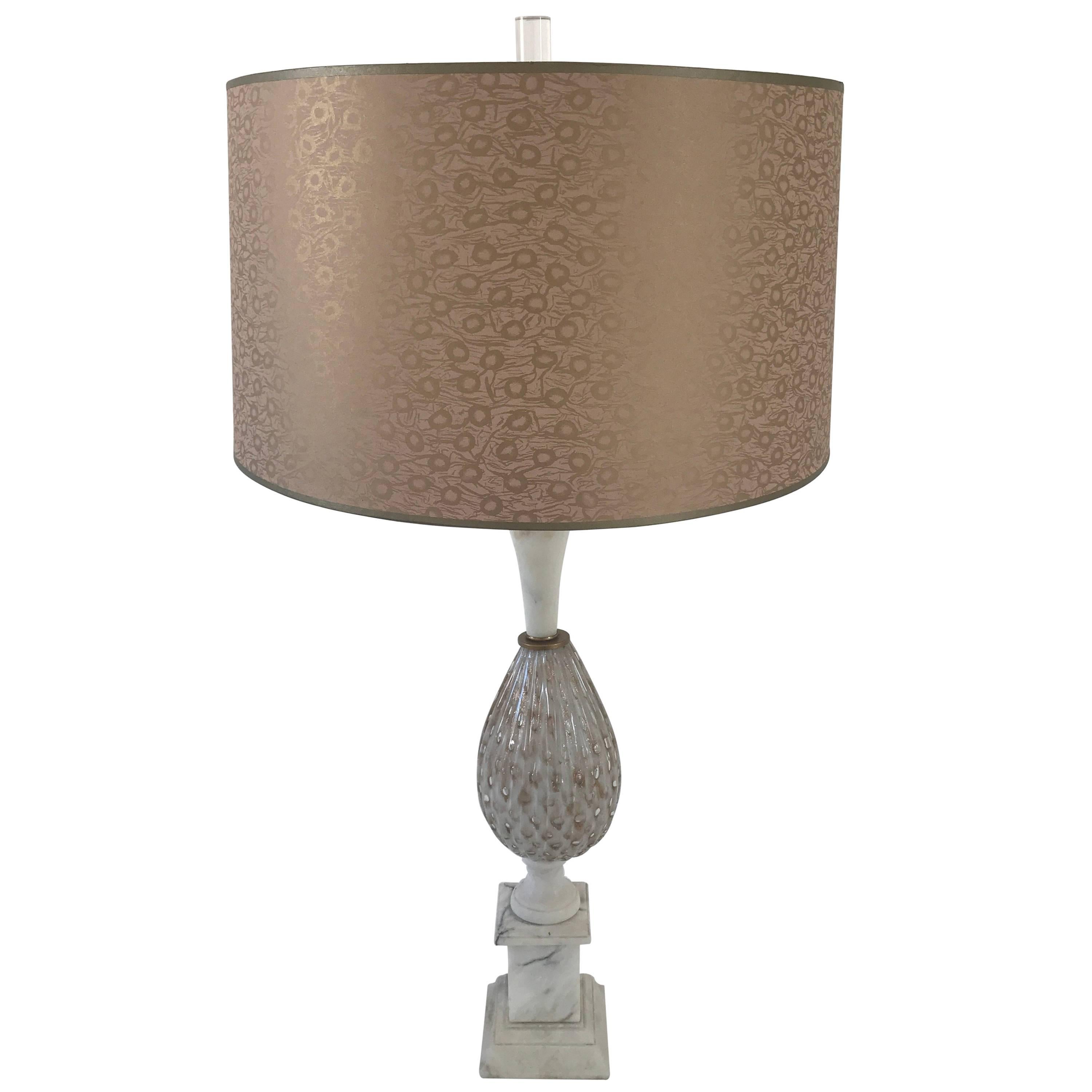 Large Murano Table Lamp with Gold Inclusions and Custom Shade, circa 1960 For Sale