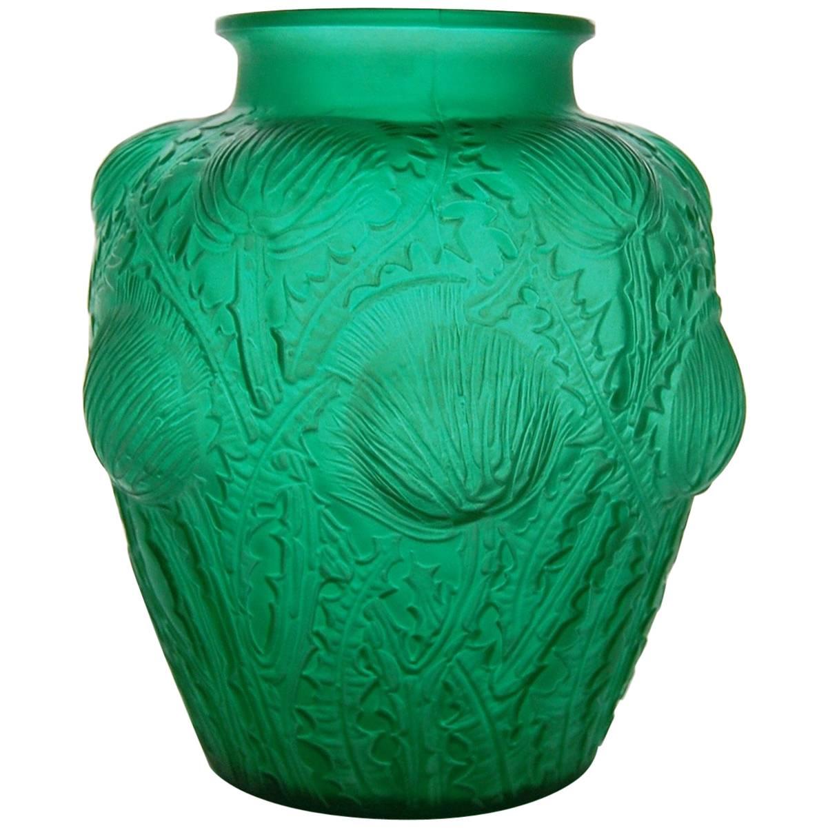 Rare to Find Green ‘Domremy’ Vase by R. Lalique For Sale