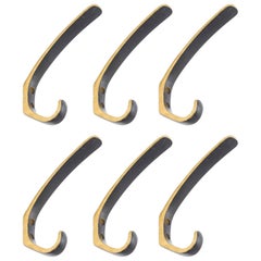 Six Coat Wall Hooks Brass by Hertha Baller, Austria, 1950s