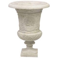 Very Fine Late 19th Century Hand-Carved Carrera Marble Urn