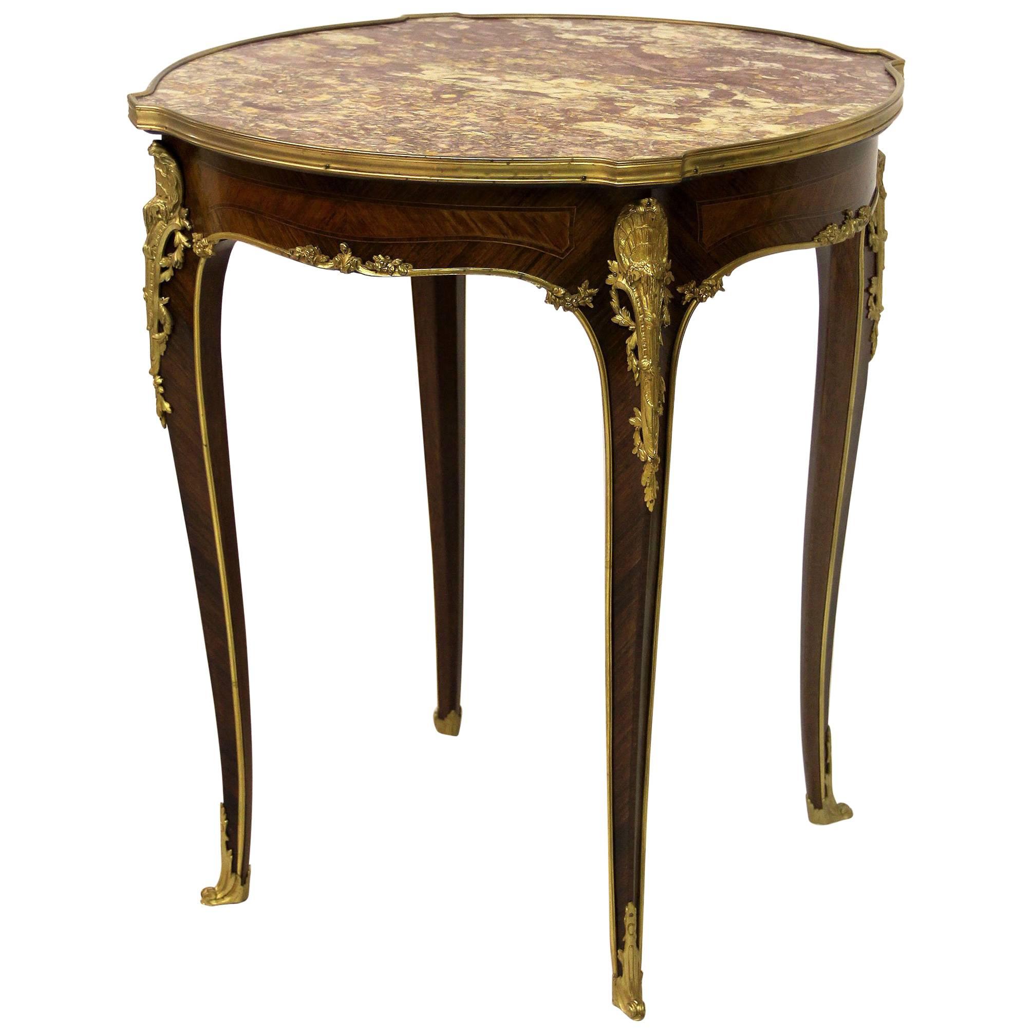 Late 19th Century Gilt Bronze Mounted Parquetry Lamp Table by Kahn