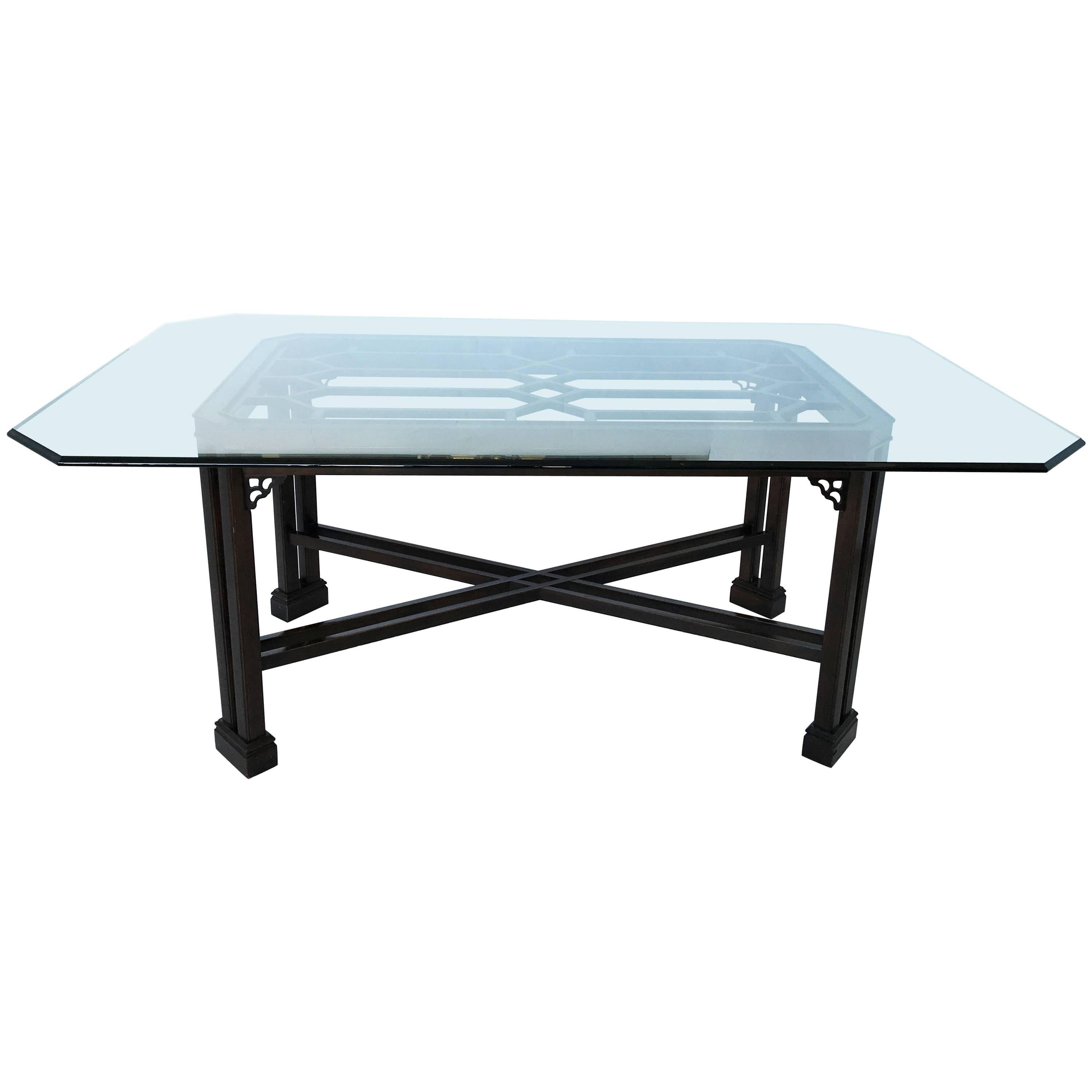 Chinese Chippendale Dining Table with Glass Top For Sale