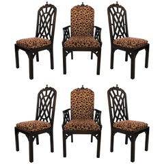 Vintage Six Chinese Chippendale Dining Chairs