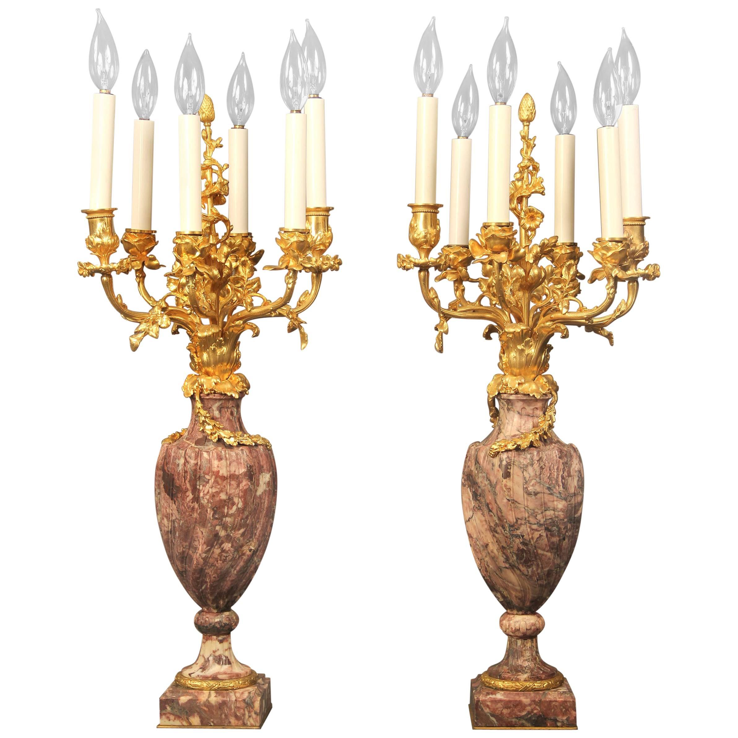 19th Century Régence Style Gilt Bronze and Marble Candelabra by Robert Freres