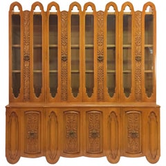 Art Deco Mid Century Wood Carved Display China Cabinet
