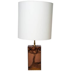 Brown Fractal Resin and Brass Table Lamp