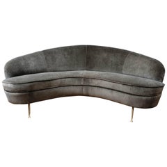 Grey Velvet Curved Vintage Sofa