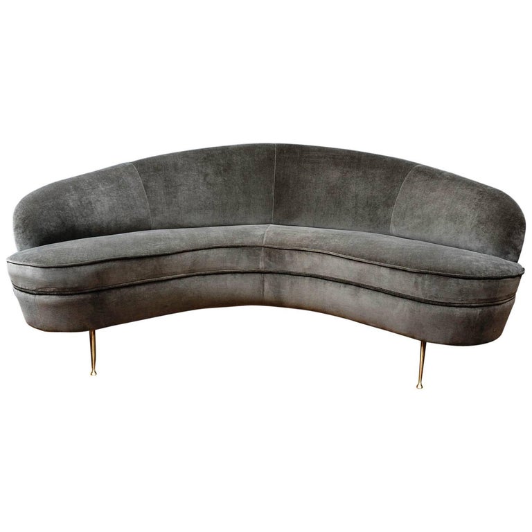 Grey Velvet Curved Vintage Sofa at 1stDibs