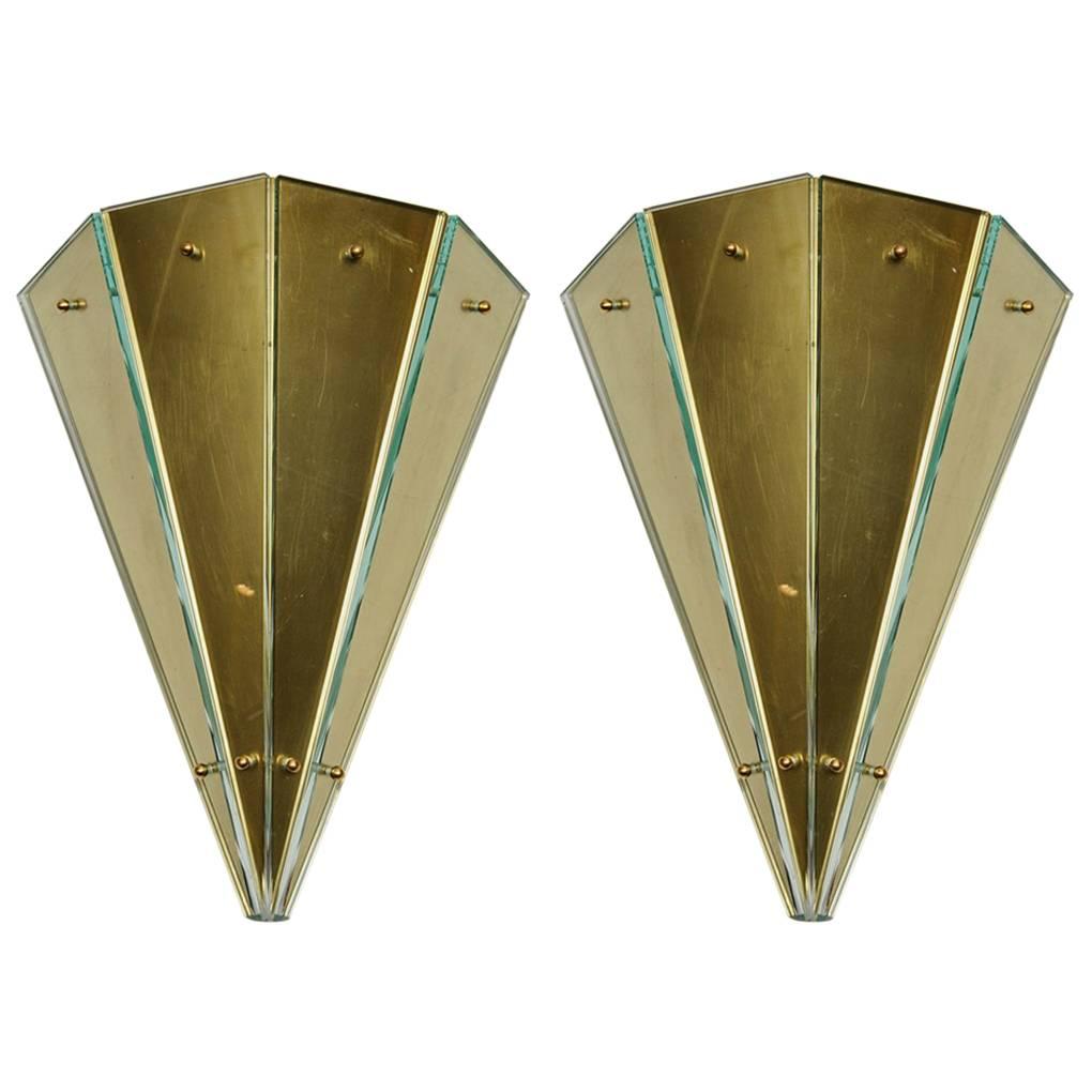 Pair of Sconces in Metal and Glass For Sale