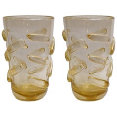 Vintage Pair of Vases in Gold Murano Glass