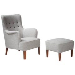 Peter Hvidt & Orla Mølgaard Nielsen Armchair and Stool, circa 1940