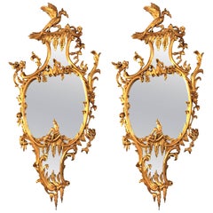 Pair of George II Style Giltwood Wall or Console Mirrors with Phoenix Carvings