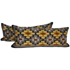 Retro Navajo Indian Weaving Bolster Pillows, Two