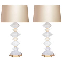 Pair of Diamond Form Rock Crystal Quartz Lamps