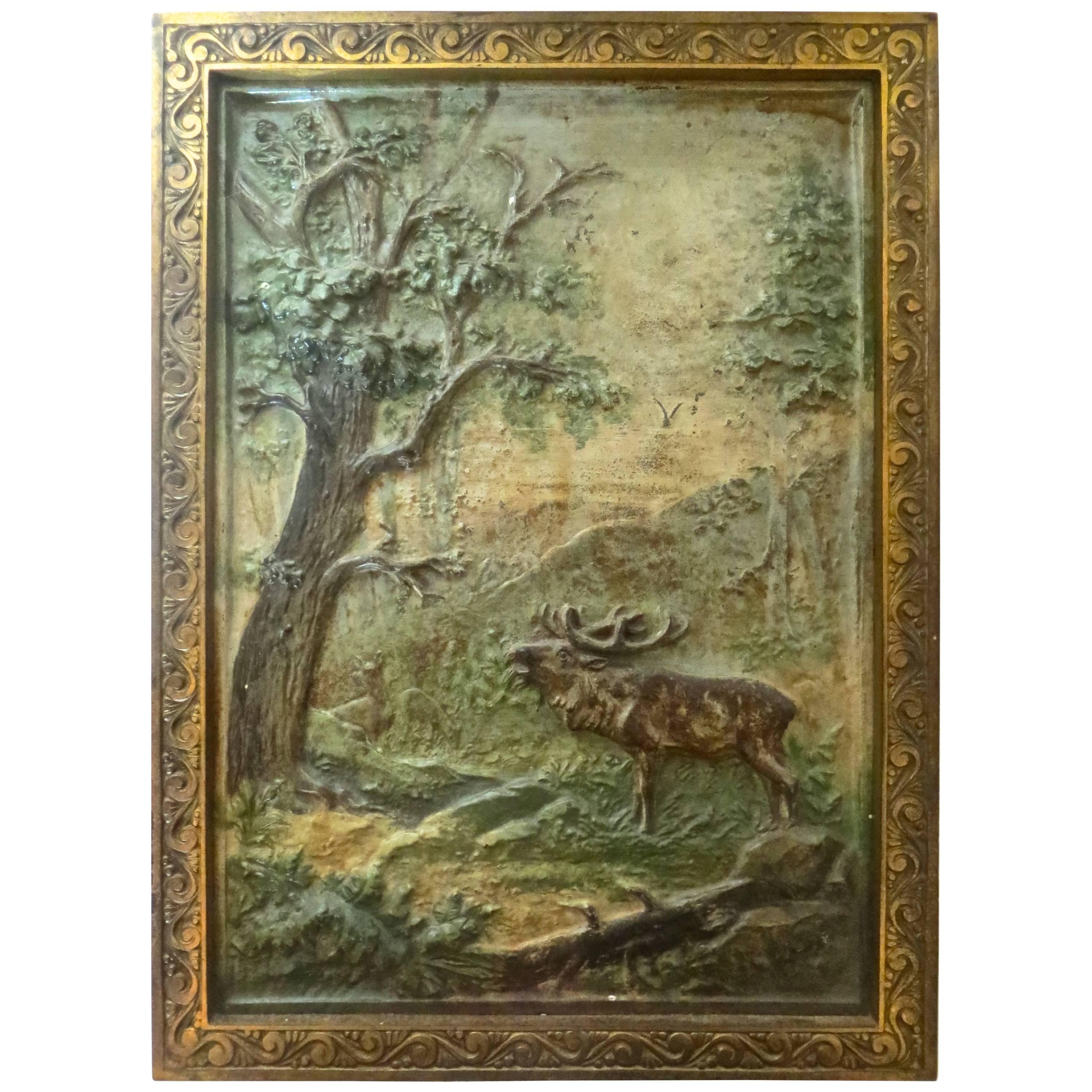 Elk, Nature Scene Cast Iron Plaque by Bradley Hubbard Co., circa 1880 For Sale