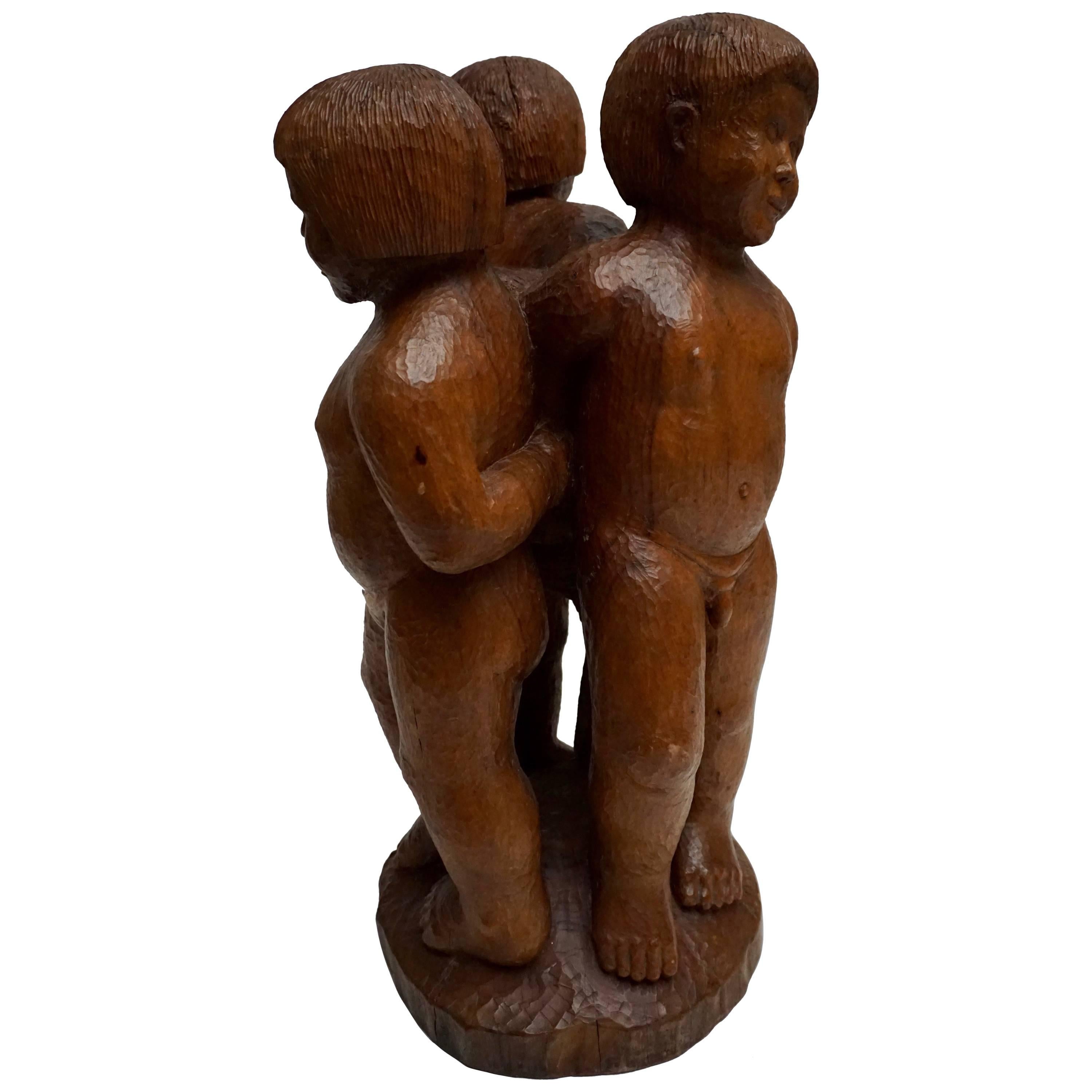 Sculpture in Wood of Three Young Nudes