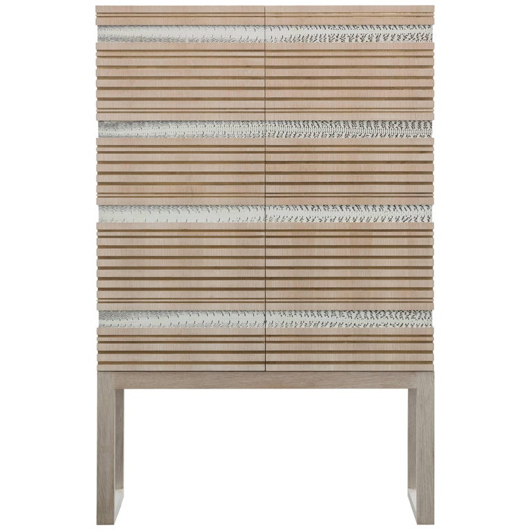 Simone Modern Oak Armoire with Authentic Snakeskin For Sale