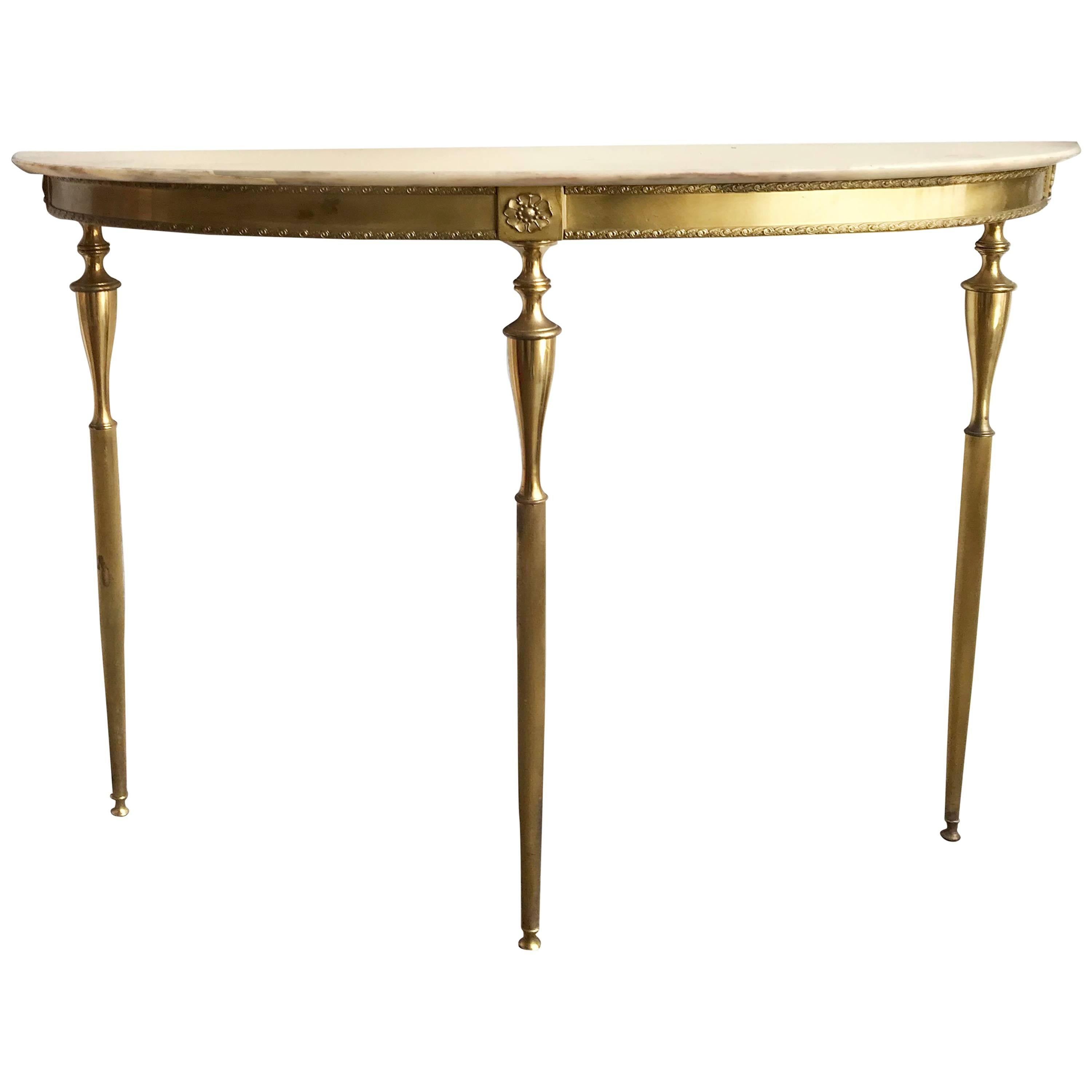 Italian Brass and Marble Console For Sale