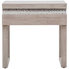 SIMONE NIGHTSTAND - Bleached White Oak Side Table with Authentic Snakeskin