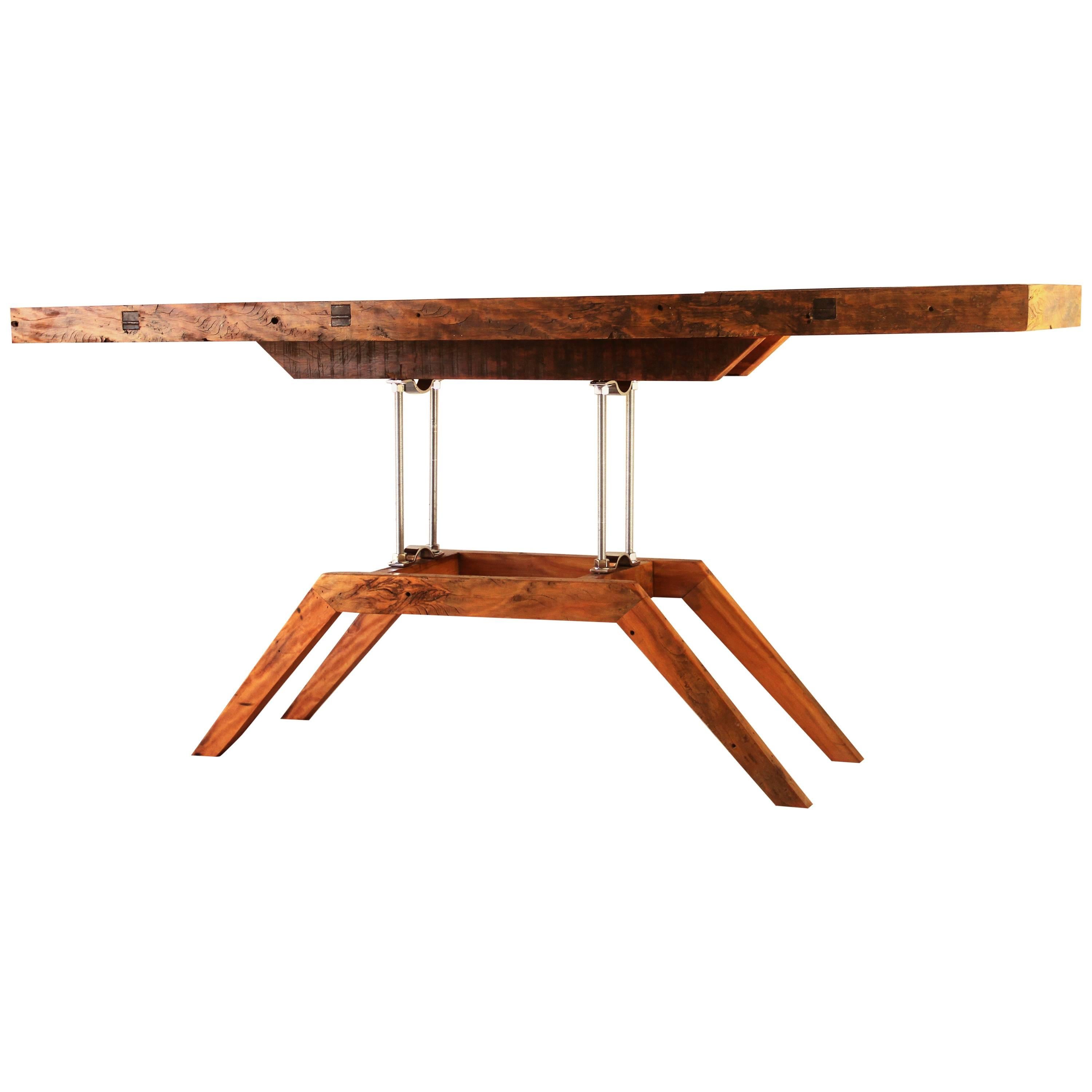 Modern Console Table, Brazilian Hardwood and Steel the "La Fiera" by Deodato For Sale