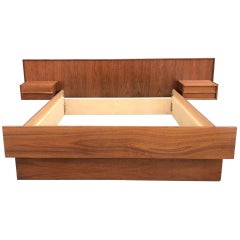 Midcentury Danish Teak Floating Queen Bed