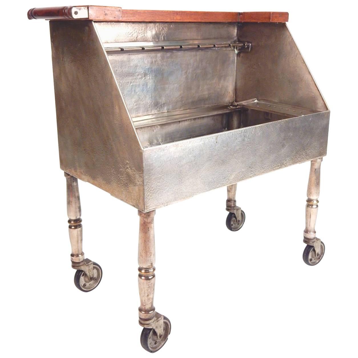 1920s Joseph Heinrichs Hammered Silver Champagne Service Wet Bar Cart