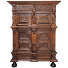 Antique 17th Century Dutch Oak Cupboard with the Seven Virtues