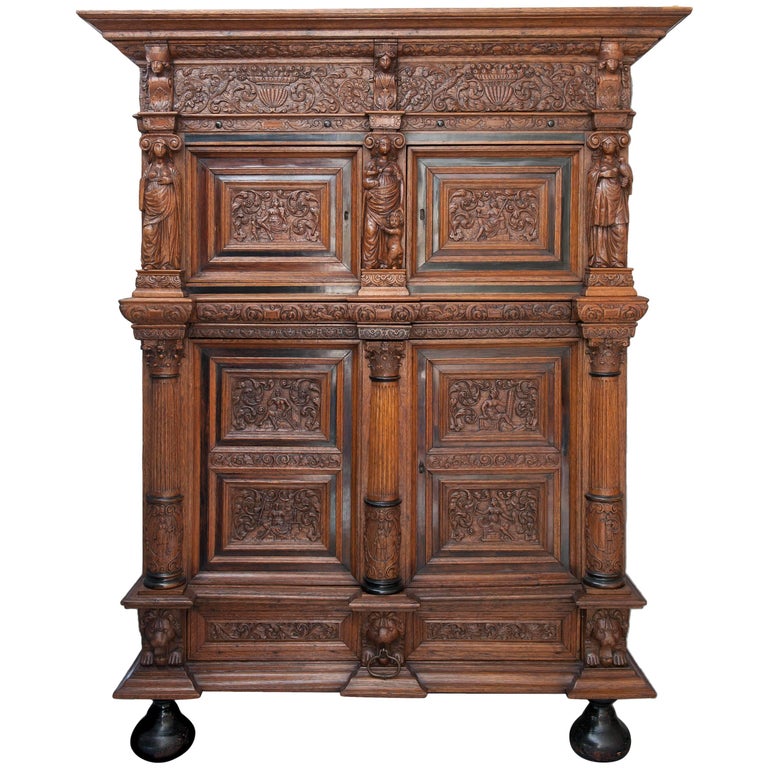 17th Century Dutch Oak Cupboard with the Seven Virtues For Sale at 1stDibs