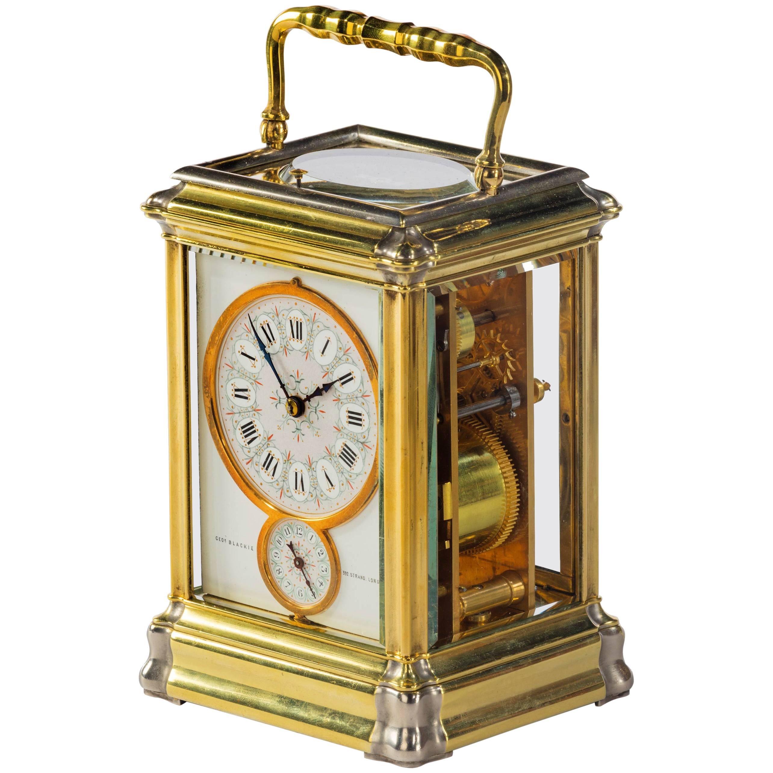 French Brass Gorge Cased Carriage Clock by Blackie, London