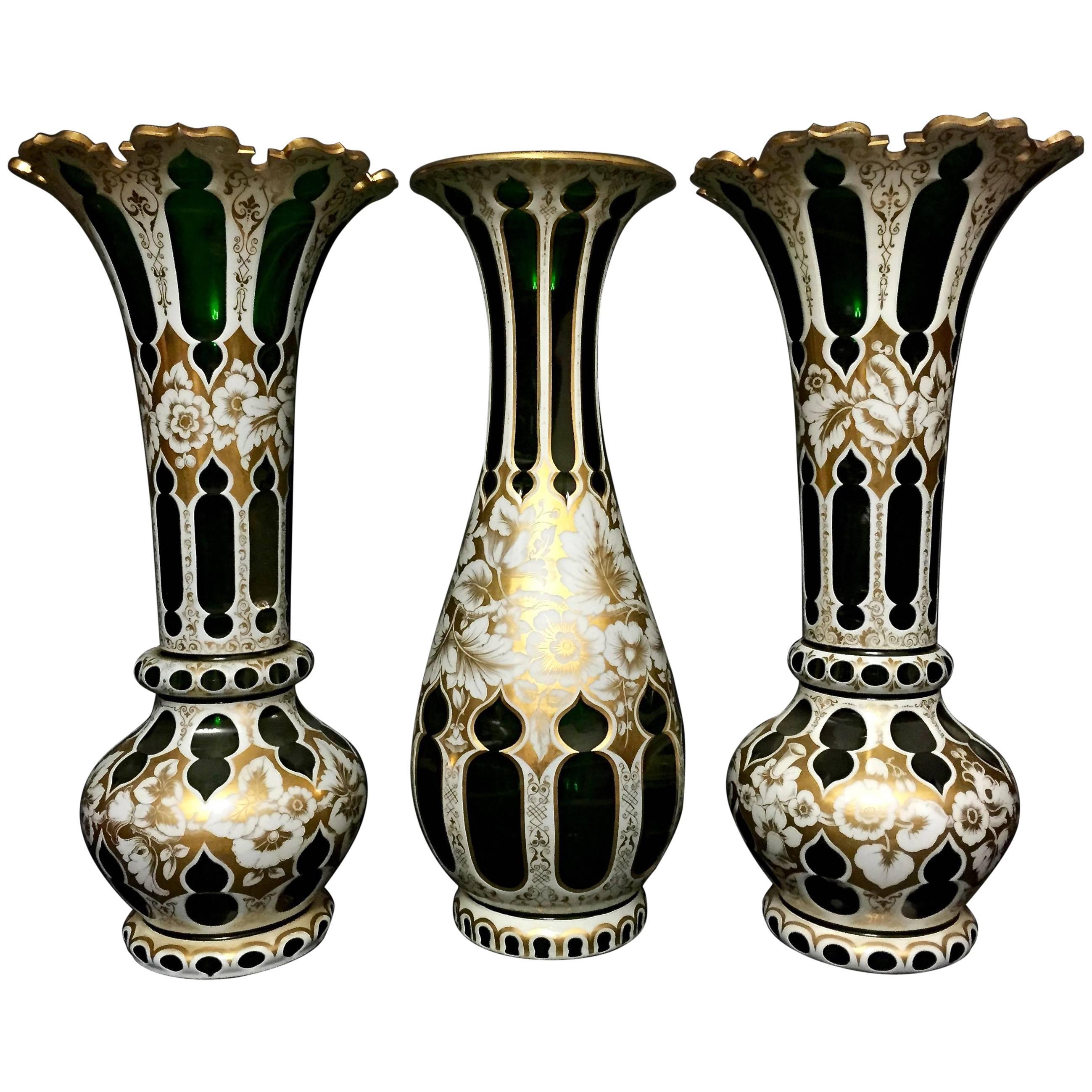 Late 19th Century, a Set of Three Bohemian Vases Made for the Islamic Market For Sale