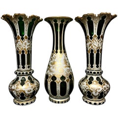 Antique Late 19th Century, a Set of Three Bohemian Vases Made for the Islamic Market
