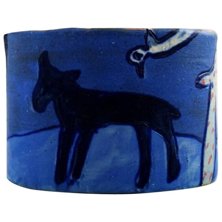 Scandinavian Ceramist. Unique Bowl in Blue Glaze, Late 1900s