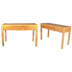 1980 Pair of Spanish Laced Wicher Console Tables