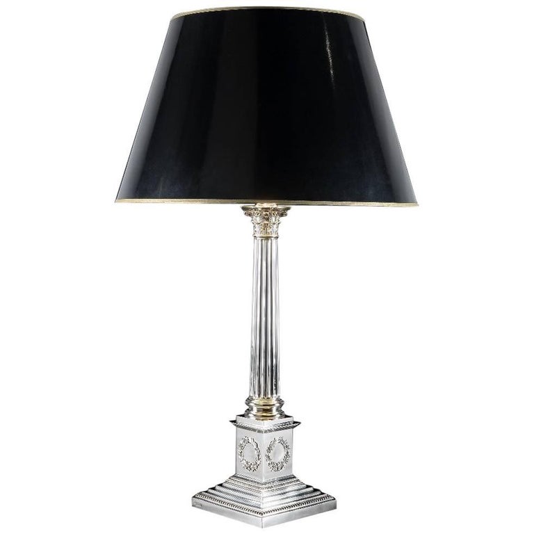 Sterling Silver Corinthian Column Table, Black And Silver Table Lamps